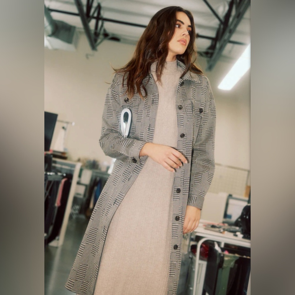 Current Air - NWOT Houndstooth long shacket coat - S